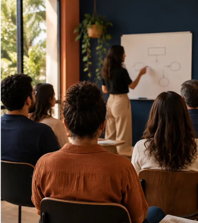 Encontro de adultos em formação sobre inteligência artificial